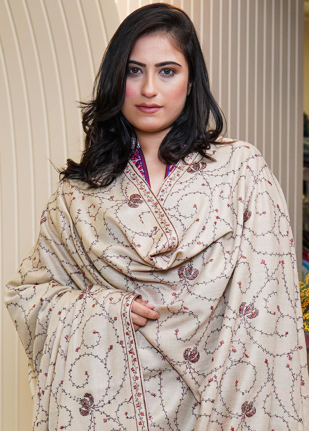 Sanaulla Exclusive Range  Pashmina  Shawls MAMA-17 Fawn-3 - Pashmina Shawls