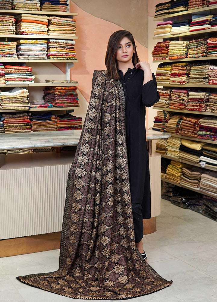 Sanaulla Exclusive Range  Pashmina  Shawls MAMA-37 Black-1 - Pashmina Shawls