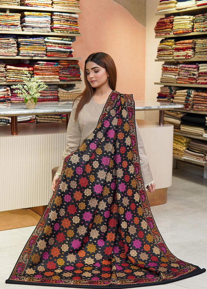 Sanaulla Exclusive Range  Pashmina  Shawls MH Multi Buti Jaal Hw KPS-25 Black01 - Pashmina Shawls