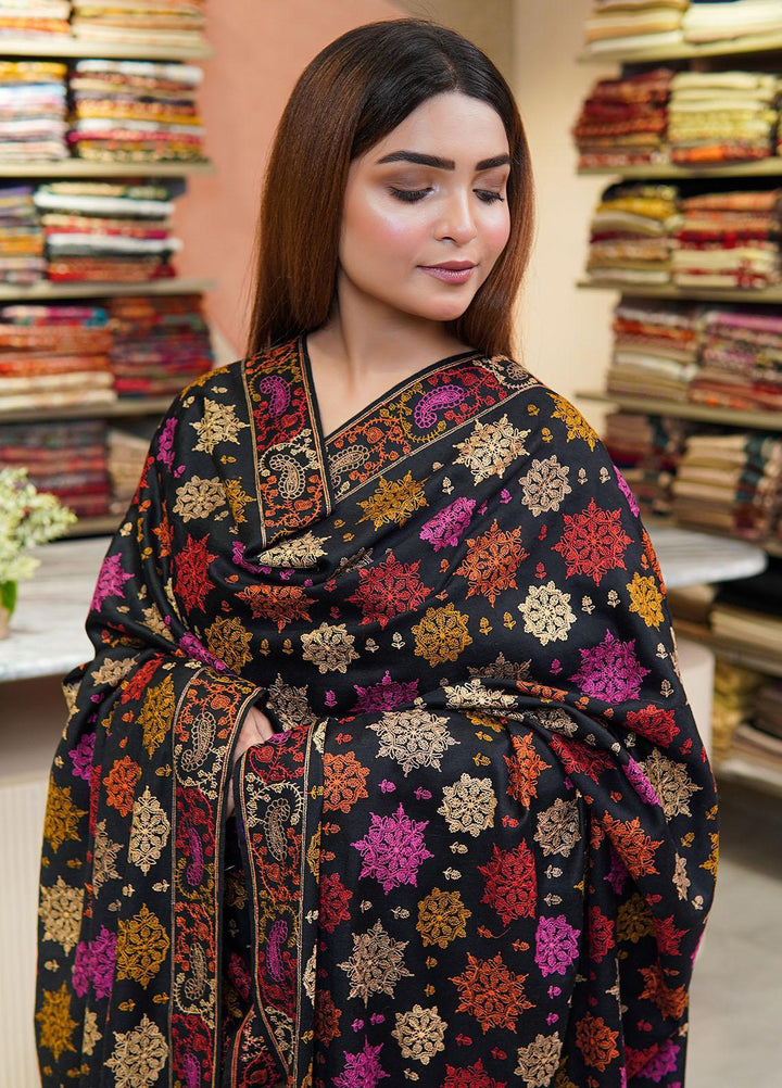 Sanaulla Exclusive Range  Pashmina  Shawls MH Multi Buti Jaal Hw KPS-25 Black01 - Pashmina Shawls