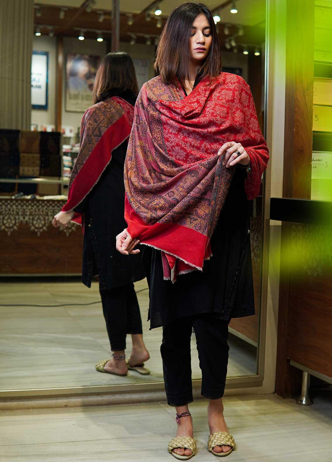 Sanaulla Exclusive Range  Pashmina  Shawls MAMA-09 Pink-2 - Pashmina Shawls