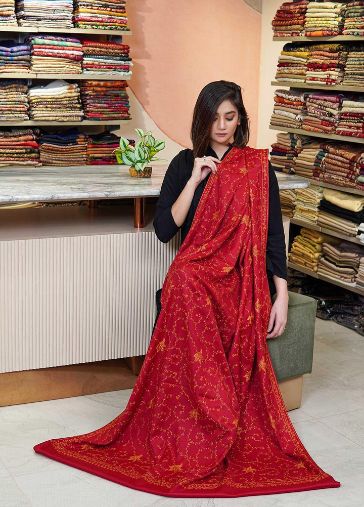 Sanaulla Exclusive Range  Pashmina  Shawls MAMA-17 Red-2 - Pashmina Shawls