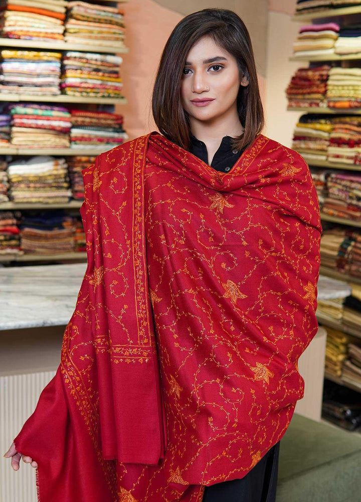 Sanaulla Exclusive Range  Pashmina  Shawls MAMA-17 Red-2 - Pashmina Shawls