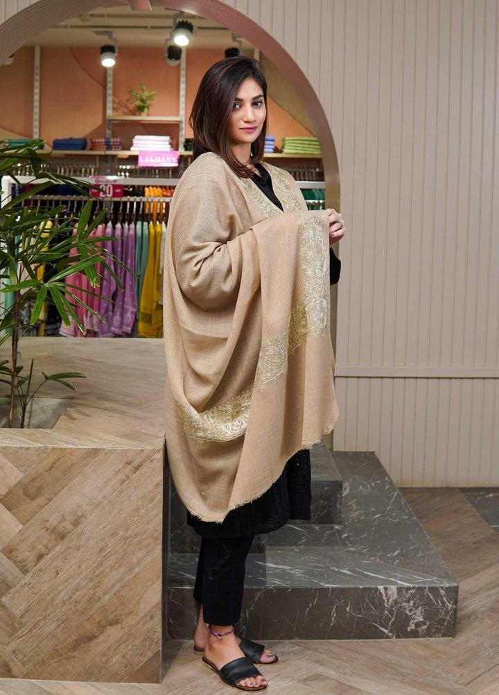 Sanaulla Exclusive Range  Pashmina  Shawls MAMA-25 Fawn-3 - Pashmina Shawls