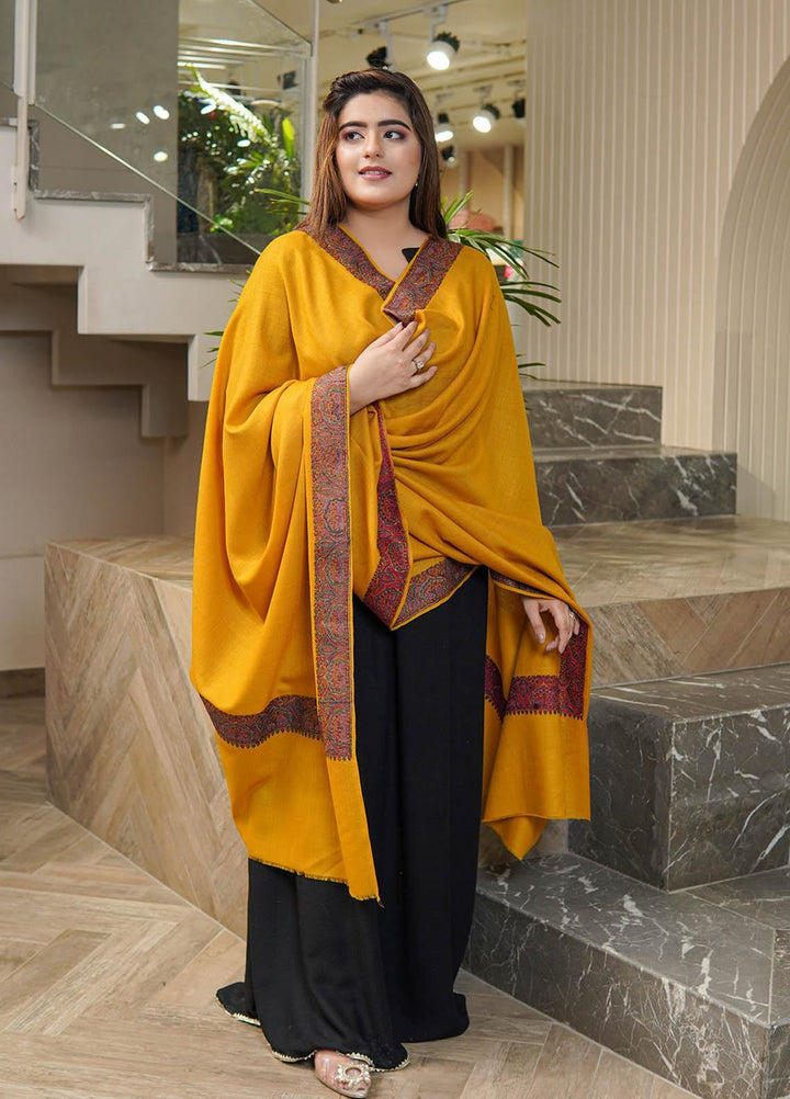 Sanaulla Exclusive Range  Pashmina  Shawls Mh Dour Sdt KPS-09 Yellow-01   - Pashmina Shawls