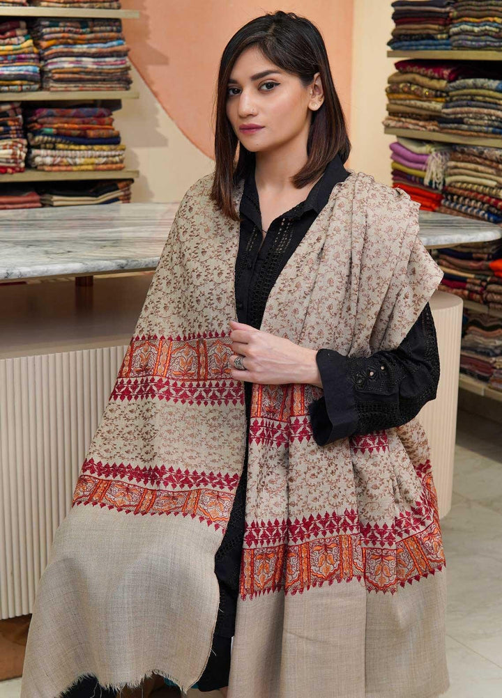 Sanaulla Exclusive Range  Pashmina  Shawls Acrylic Mh Jaal Az KPS-07 Fawn01 - Pashmina Shawls