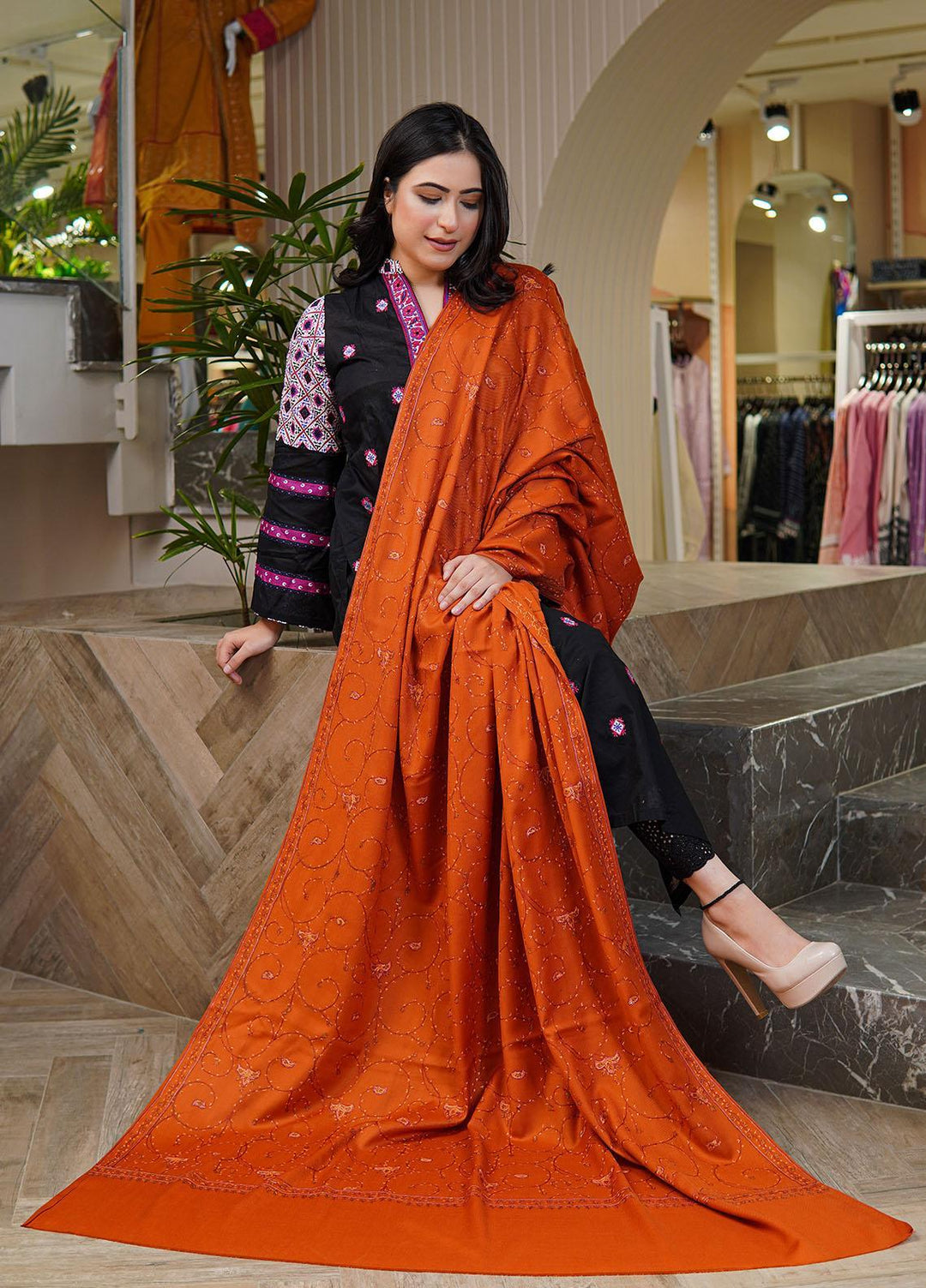 Sanaulla Exclusive Range  Pashmina  Shawls MAMA-17 Mustard - Pashmina Shawls