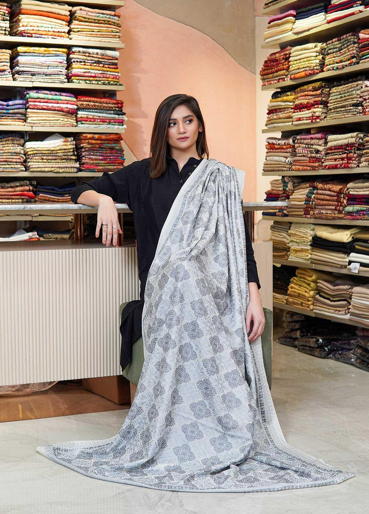 Sanaulla Exclusive Range  Pashmina  Shawls MAMA-37 Off White-1 - Pashmina Shawls