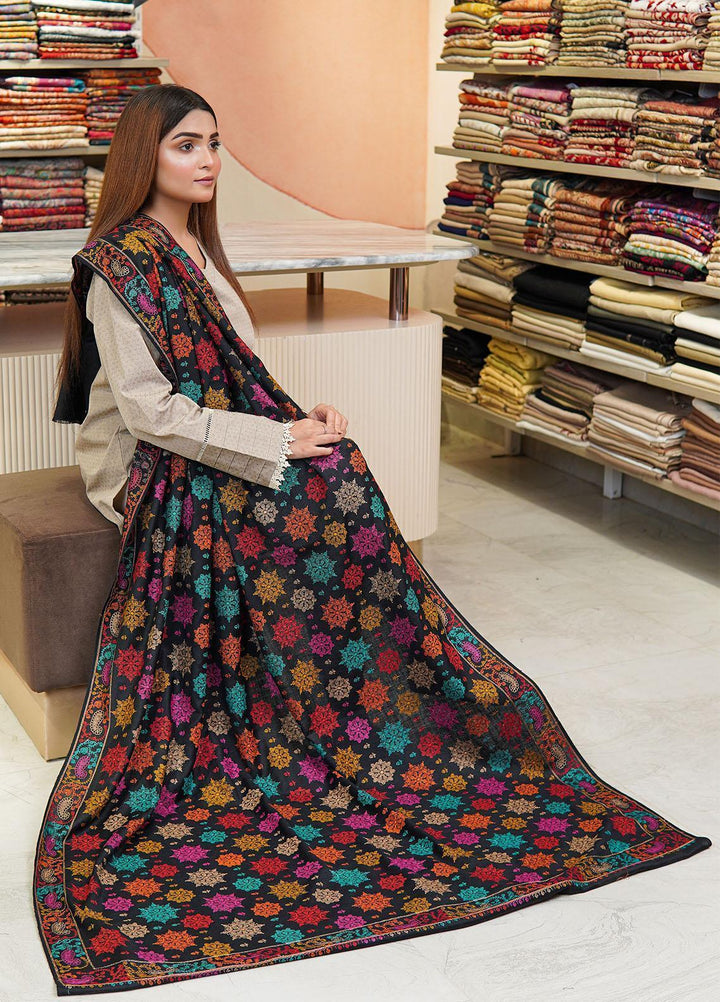 Sanaulla Exclusive Range  Pashmina  Shawls MH Multi Buti Jaal Hw KPS-25 Black02 - Pashmina Shawls