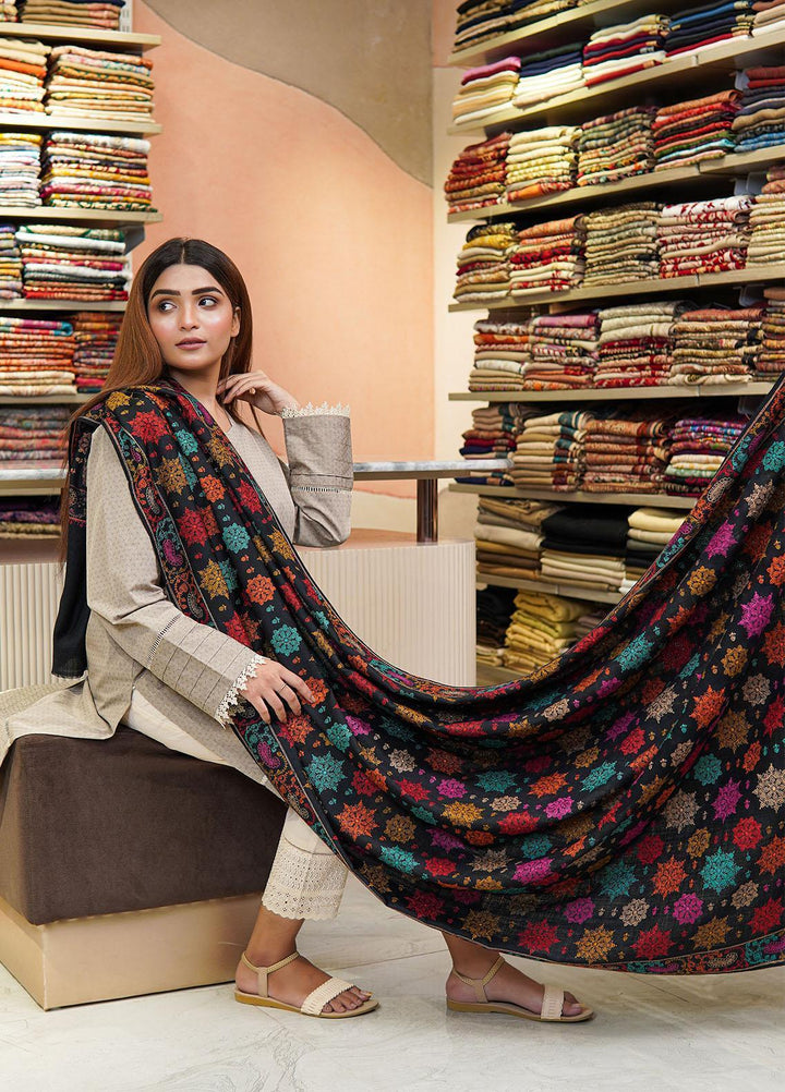 Sanaulla Exclusive Range  Pashmina  Shawls MH Multi Buti Jaal Hw KPS-25 Black02 - Pashmina Shawls