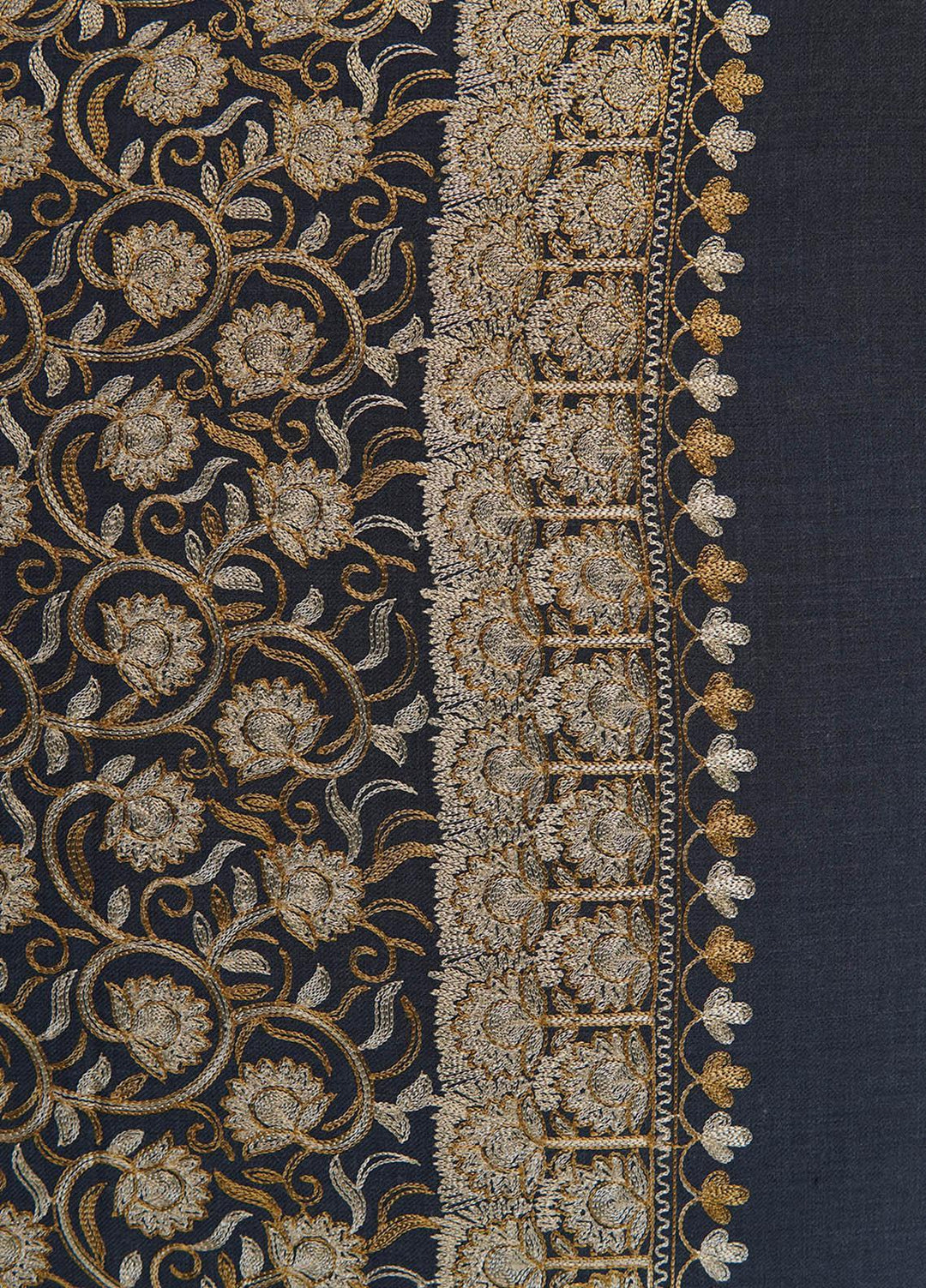 Sanaulla Exclusive Range  Pashmina  Shawls Nalki Flower Boder Jaal KPS-47 Grey  - Pashmina Shawls