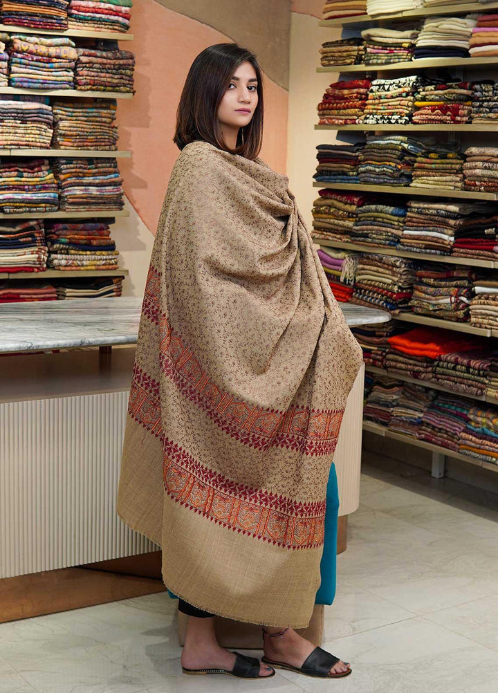 Sanaulla Exclusive Range  Pashmina  Shawls Acrylic Mh Jaal Az KPS-07 Light Brown - Pashmina Shawls