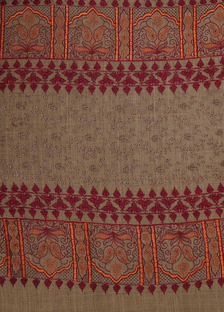 Sanaulla Exclusive Range  Pashmina  Shawls Acrylic Mh Jaal Az KPS-07 Light Brown - Pashmina Shawls