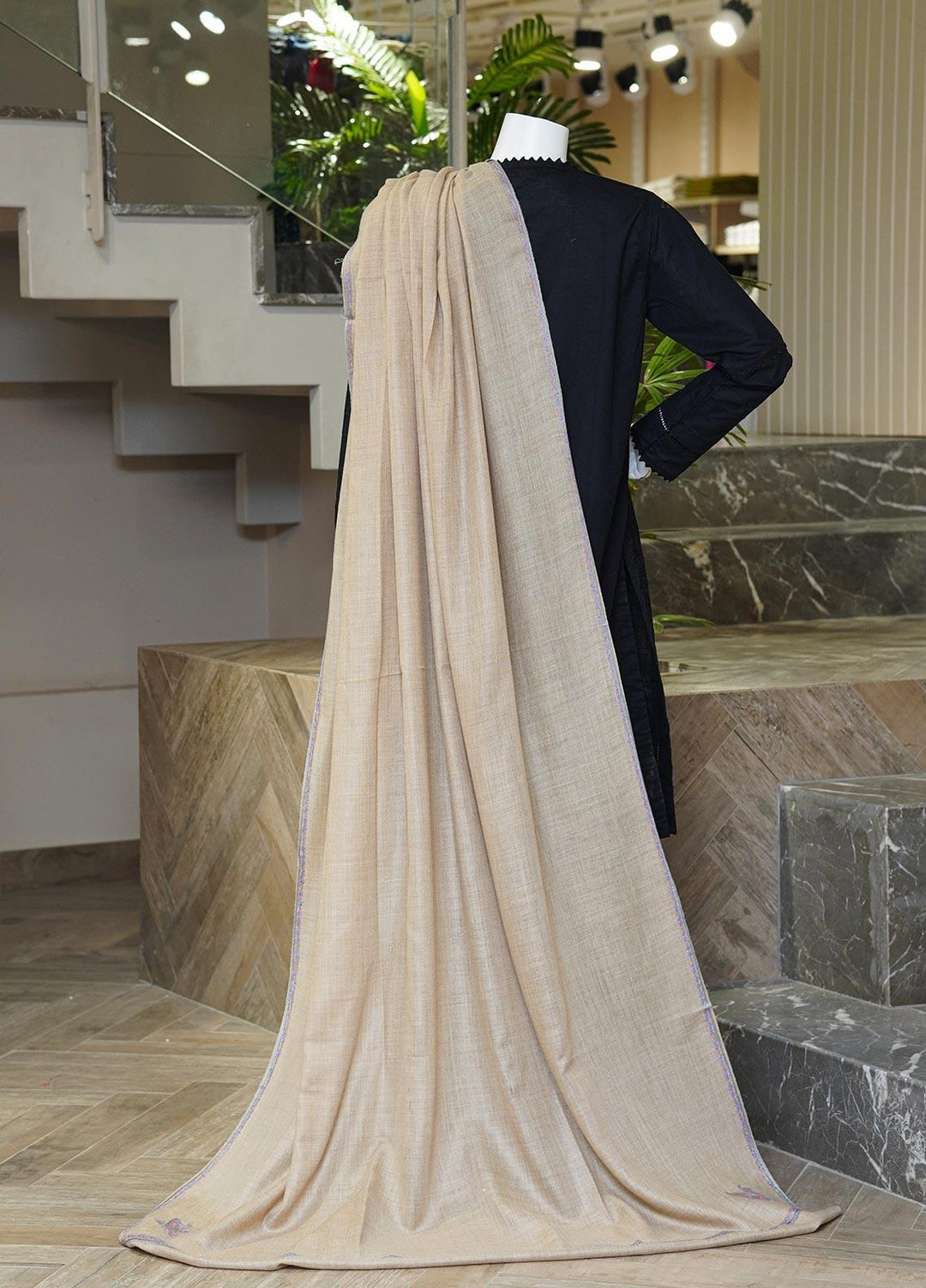 Sanaulla Exclusive Range  Pashmina  Shawls MAMA-15 Fawn-6 - Pashmina Shawls