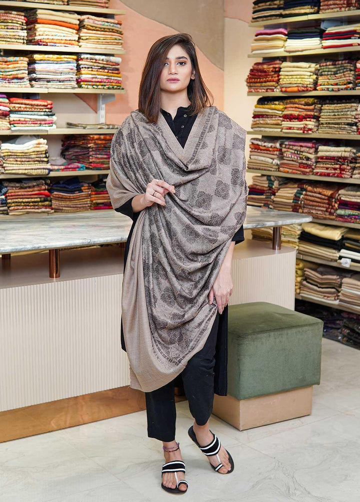 Sanaulla Exclusive Range  Pashmina  Shawls MAMA-37 Fawn-1 - Pashmina Shawls