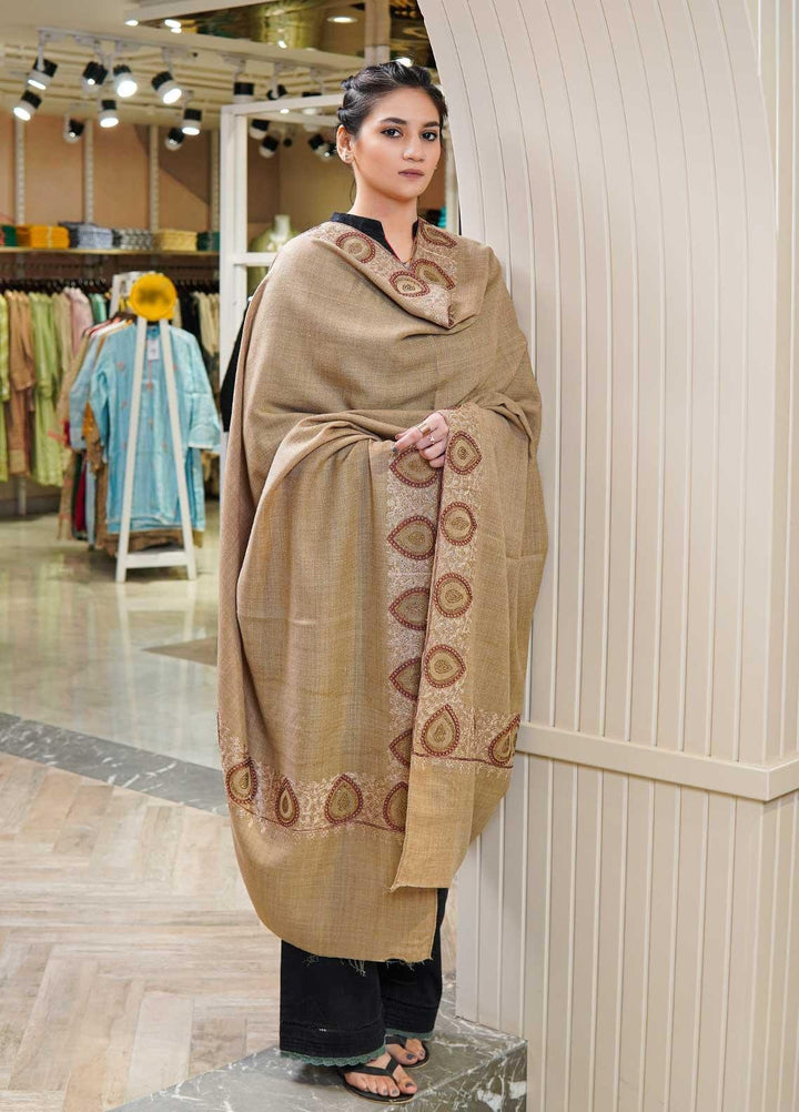 Sanaulla Exclusive Range  Pashmina  Shawls MAMA-51 Beige-1 - Pashmina Shawls