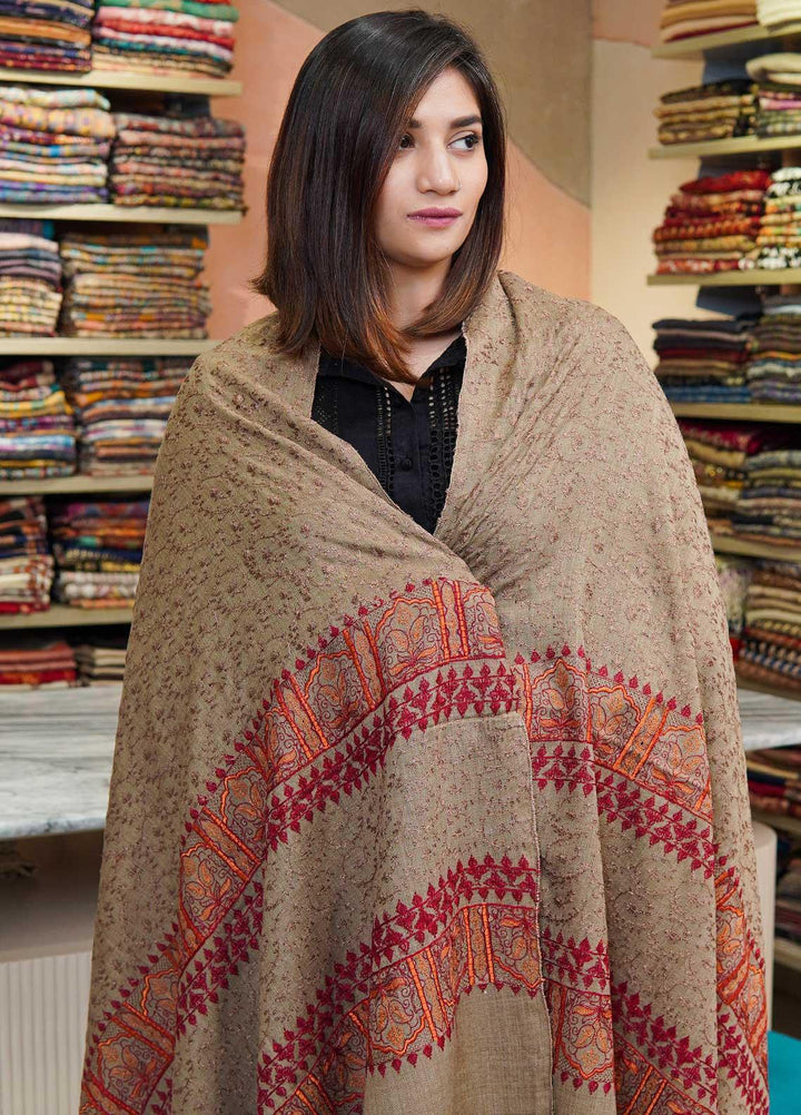 Sanaulla Exclusive Range  Pashmina  Shawls Acrylic Mh Jaal Az KPS-07 Brown - Pashmina Shawls
