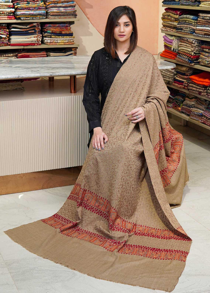 Sanaulla Exclusive Range  Pashmina  Shawls Acrylic Mh Jaal Az KPS-07 Brown - Pashmina Shawls
