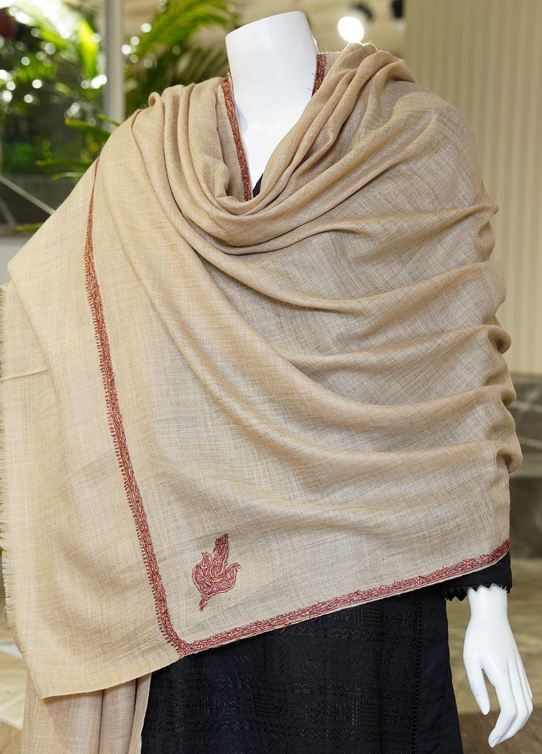 Sanaulla Exclusive Range  Pashmina  Shawls MAMA-15 Fawn-9 - Pashmina Shawls