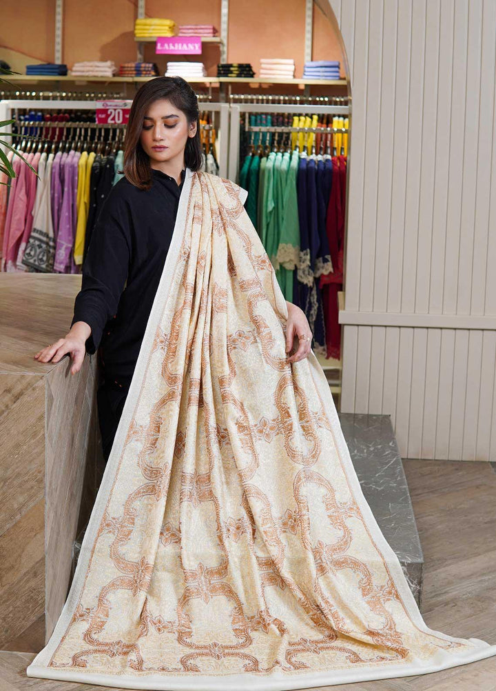 Sanaulla Exclusive Range  Pashmina  Shawls MAMA-38 Off White-1 - Pashmina Shawls