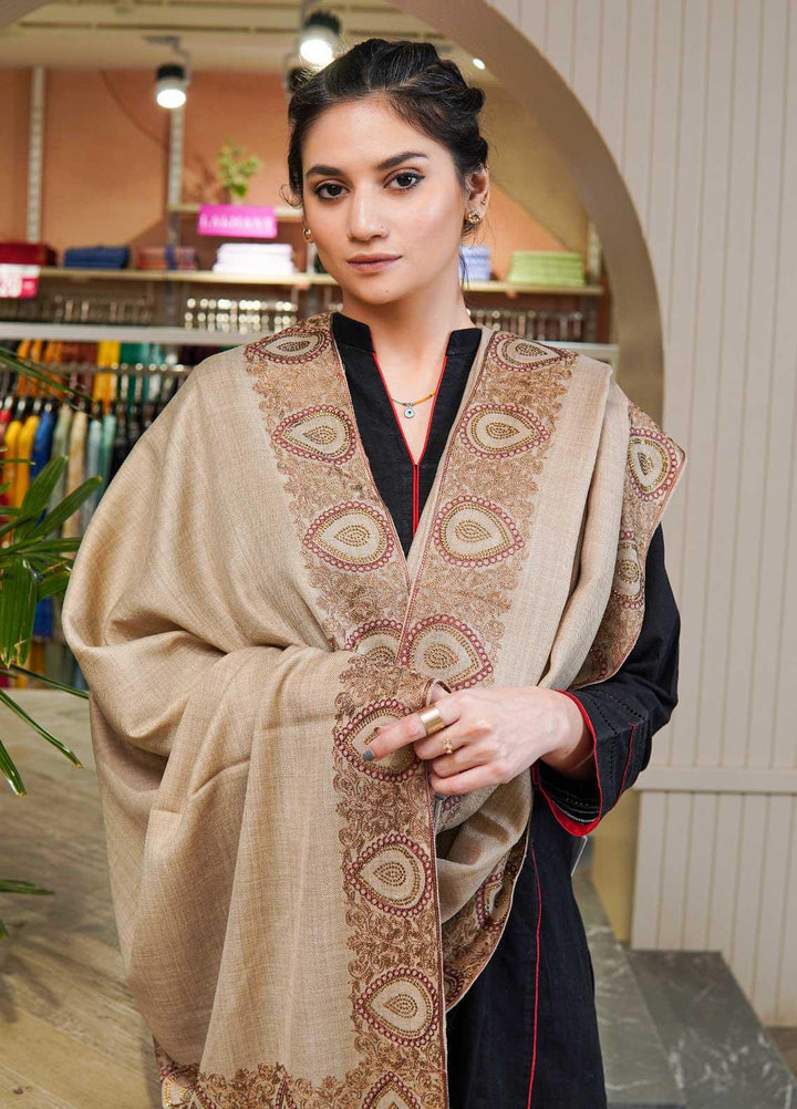 Sanaulla Exclusive Range  Pashmina  Shawls MAMA-51 Beige-3 - Pashmina Shawls