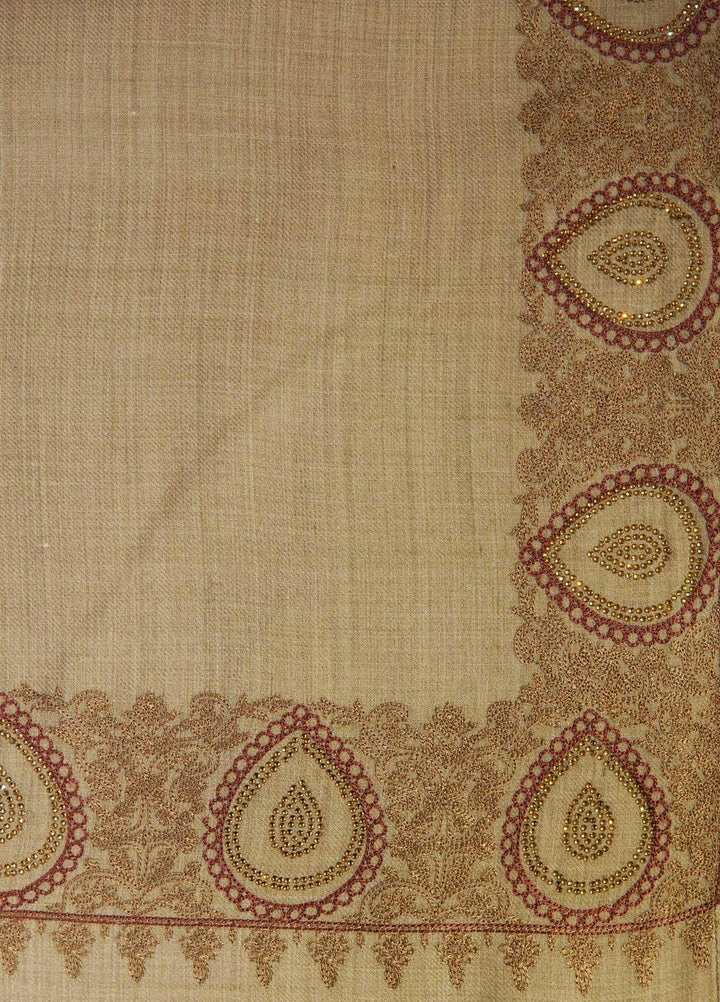 Sanaulla Exclusive Range  Pashmina  Shawls MAMA-51 Beige-3 - Pashmina Shawls