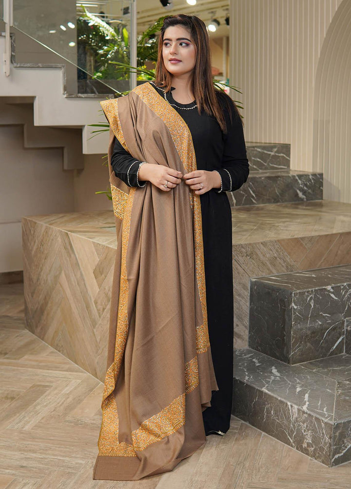 Sanaulla Exclusive Range  Pashmina  Shawls Top Dour DD KPS-17 Brown-03   - Pashmina Shawls