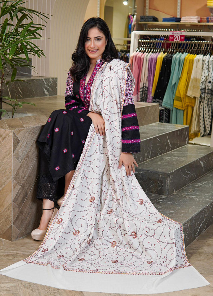 Sanaulla Exclusive Range  Pashmina  Shawls MAMA-17 White-3 - Pashmina Shawls
