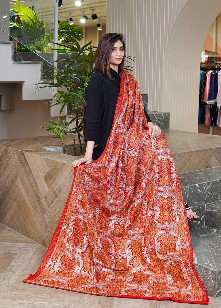 Sanaulla Exclusive Range  Pashmina  Shawls MAMA-38 Red-1 - Pashmina Shawls