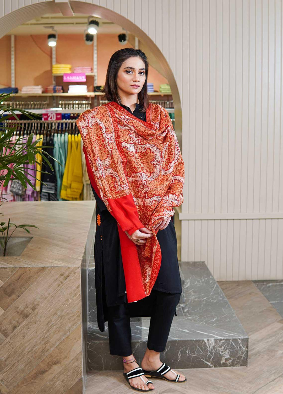 Sanaulla Exclusive Range  Pashmina  Shawls MAMA-38 Red-1 - Pashmina Shawls