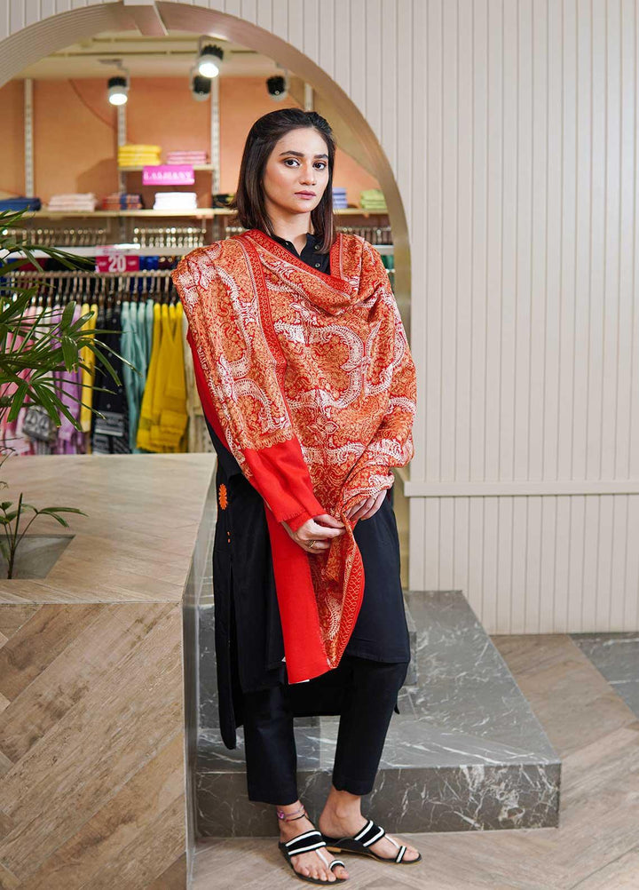 Sanaulla Exclusive Range  Pashmina  Shawls MAMA-38 Red-1 - Pashmina Shawls