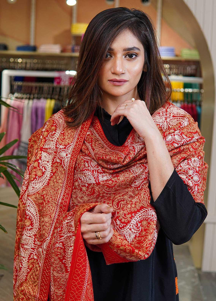 Sanaulla Exclusive Range  Pashmina  Shawls MAMA-38 Red-1 - Pashmina Shawls