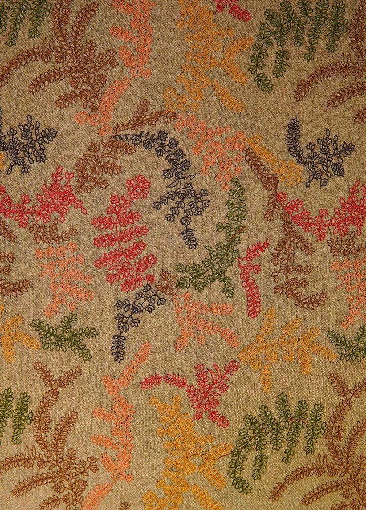 Sanaulla Exclusive Range  Pashmina  Shawls MH Multi Buti Jaal Hw KPS-25 Fawn - Pashmina Shawls