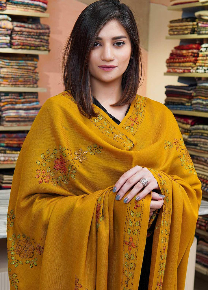 Sanaulla Exclusive Range  Pashmina  Shawls Shadow Emb Paala KPS-08 Red01 - Pashmina Shawls