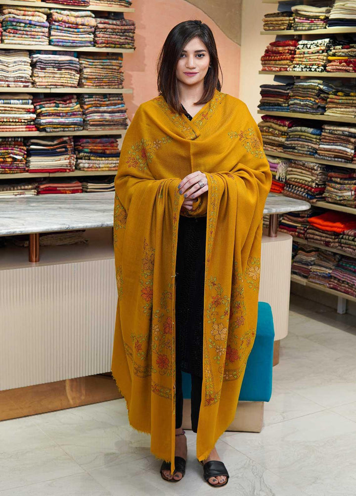 Sanaulla Exclusive Range  Pashmina  Shawls Shadow Emb Paala KPS-08 Red01 - Pashmina Shawls