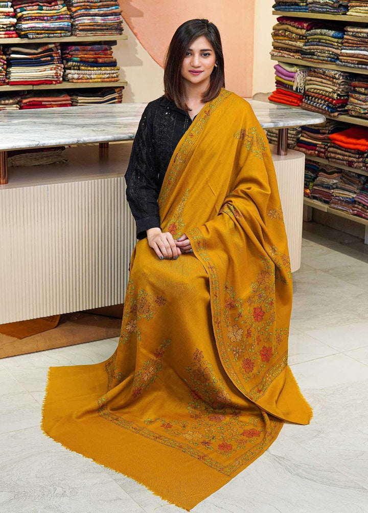 Sanaulla Exclusive Range  Pashmina  Shawls Shadow Emb Paala KPS-08 Red01 - Pashmina Shawls