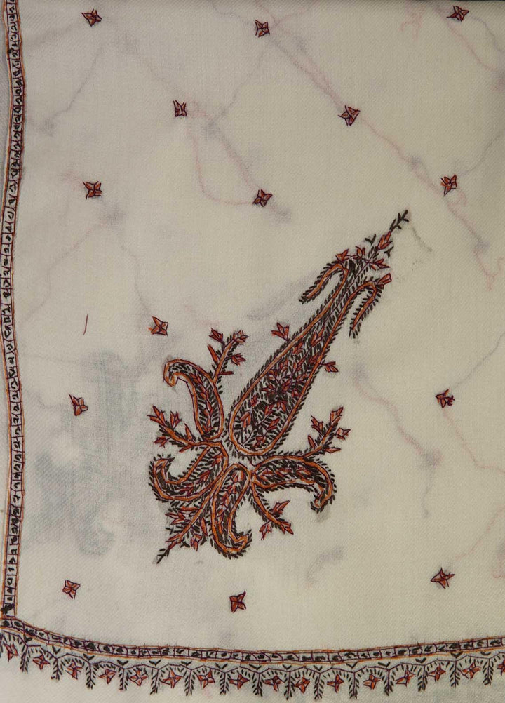 Sanaulla Exclusive Range  Pashmina  Shawls Star Buti KPS-05 White01 - Pashmina Shawls