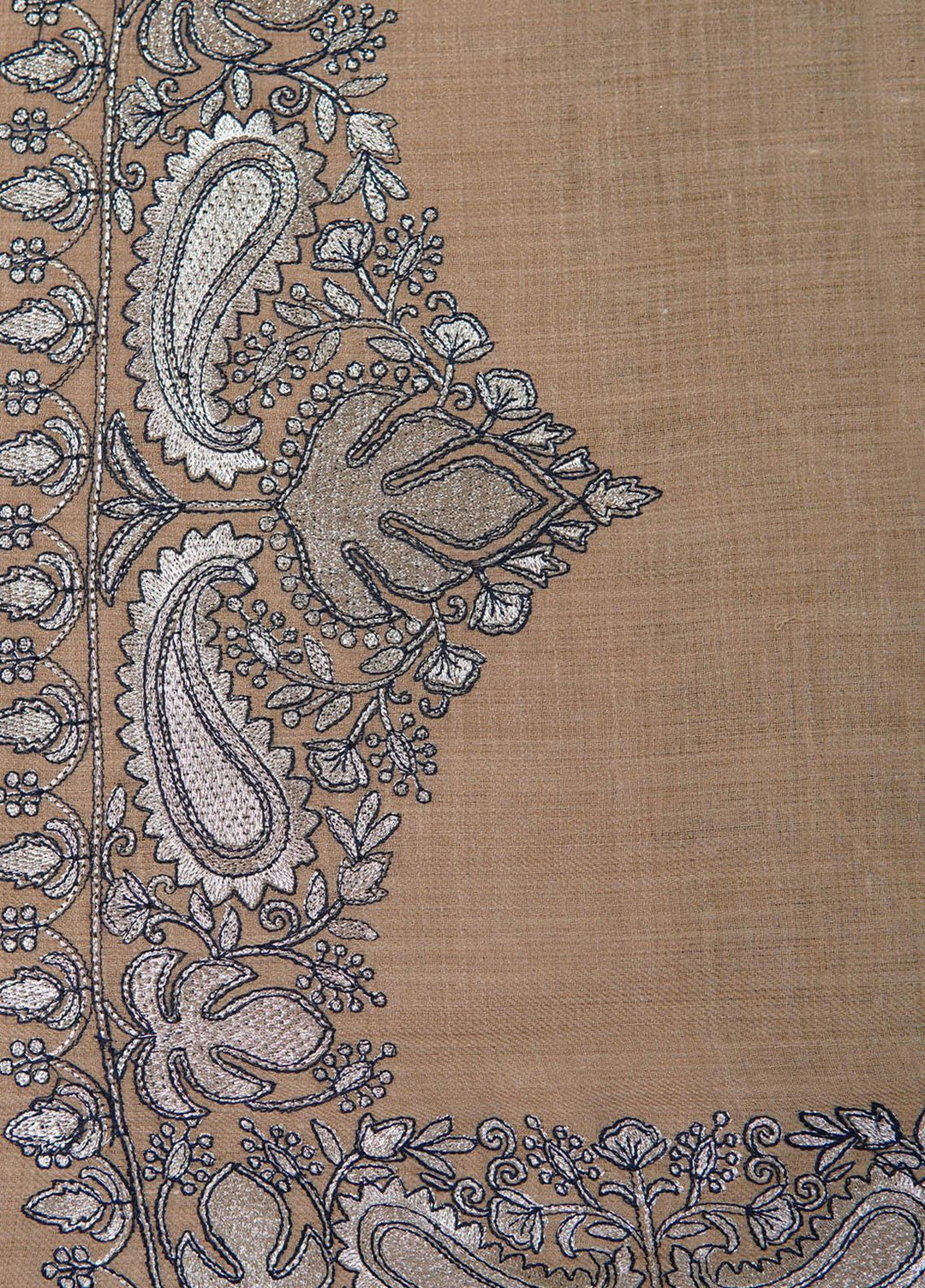 Sanaulla Exclusive Range  Pashmina  Shawls Zarri Pasily Chanar Boder Jw KPS-57 Brown-01 - Pashmina Shawls