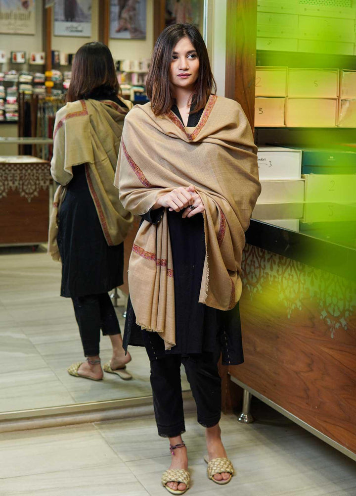 Sanaulla Exclusive Range  Pashmina  Shawls MAMA-19 Beige-1 - Pashmina Shawls