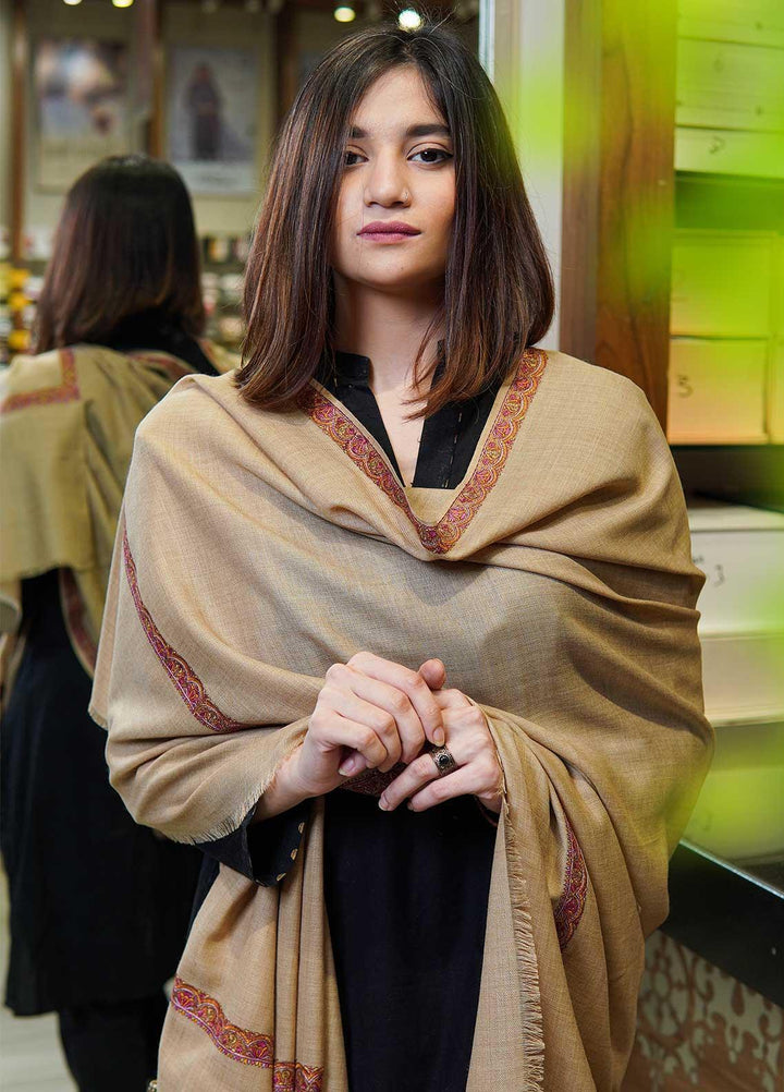 Sanaulla Exclusive Range  Pashmina  Shawls MAMA-19 Beige-1 - Pashmina Shawls