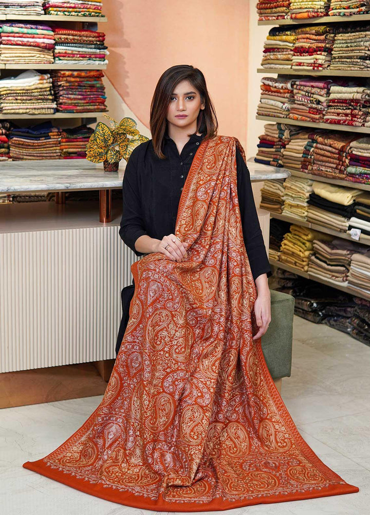 Sanaulla Exclusive Range  Pashmina  Shawls MAMA-38 Rust-1 - Pashmina Shawls