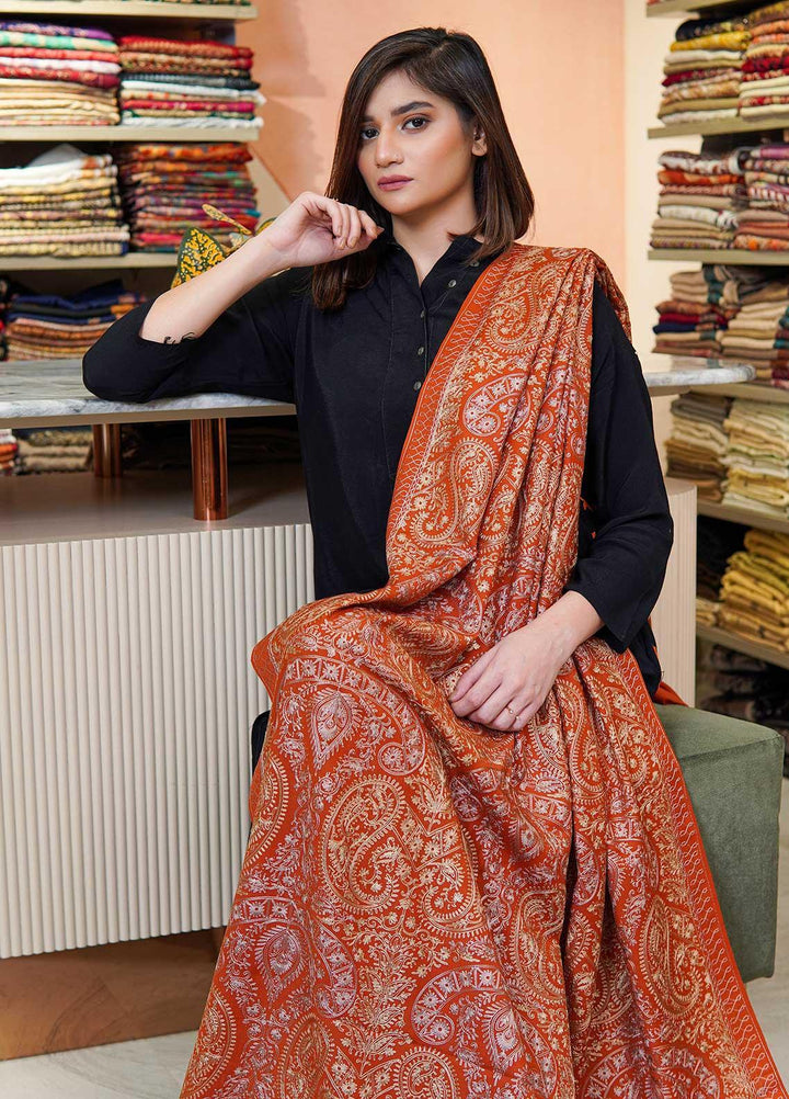 Sanaulla Exclusive Range  Pashmina  Shawls MAMA-38 Rust-1 - Pashmina Shawls
