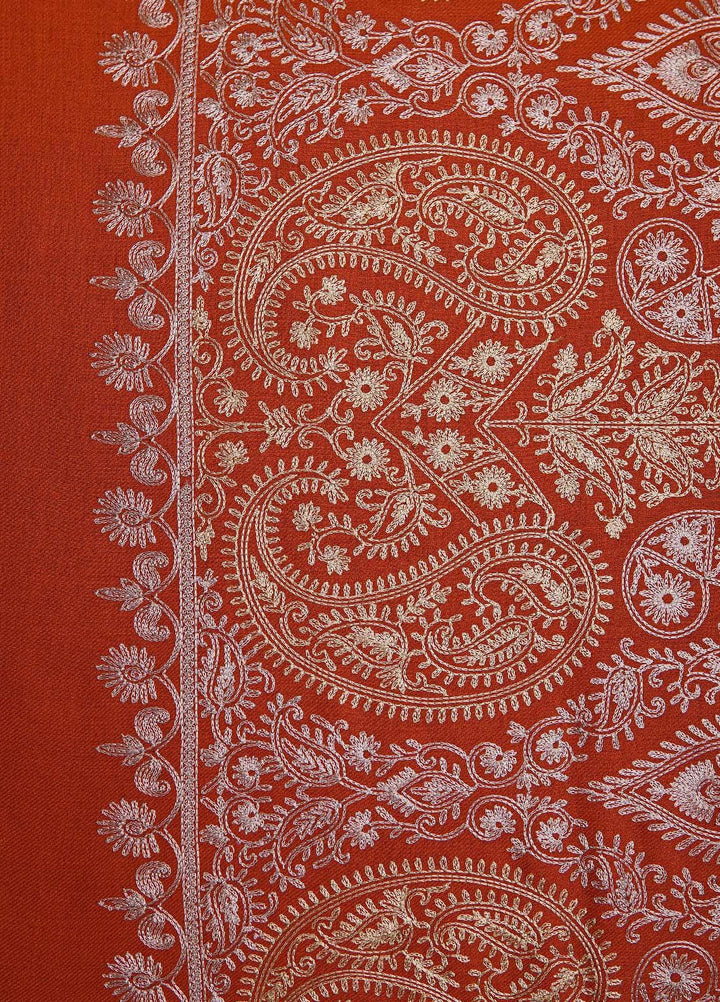 Sanaulla Exclusive Range  Pashmina  Shawls MAMA-38 Rust-1 - Pashmina Shawls