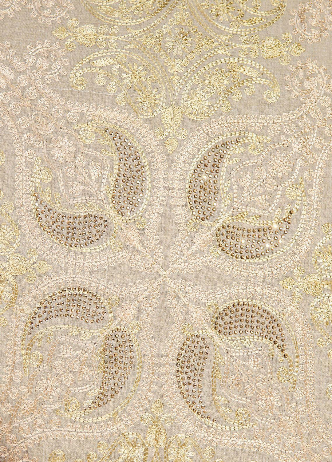 Sanaulla Exclusive Range  Pashmina  Shawls Siroski Flower Jaal Hw KPS-37 Fawn01 - Pashmina Shawls