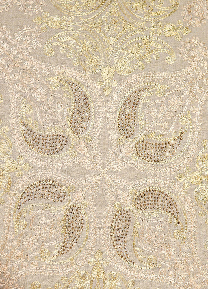 Sanaulla Exclusive Range  Pashmina  Shawls Siroski Flower Jaal Hw KPS-37 Fawn01 - Pashmina Shawls