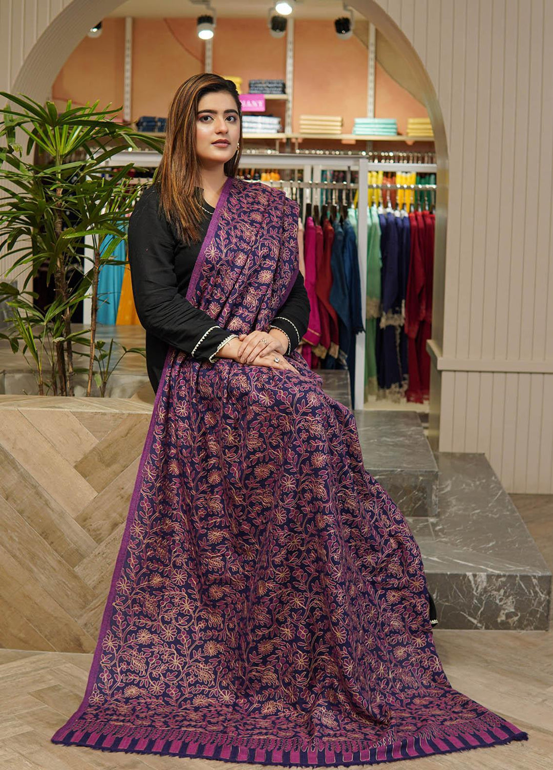 Sanaulla Exclusive Range  Pashmina  Shawls MAMA-06 Purple      - Pashmina Shawls