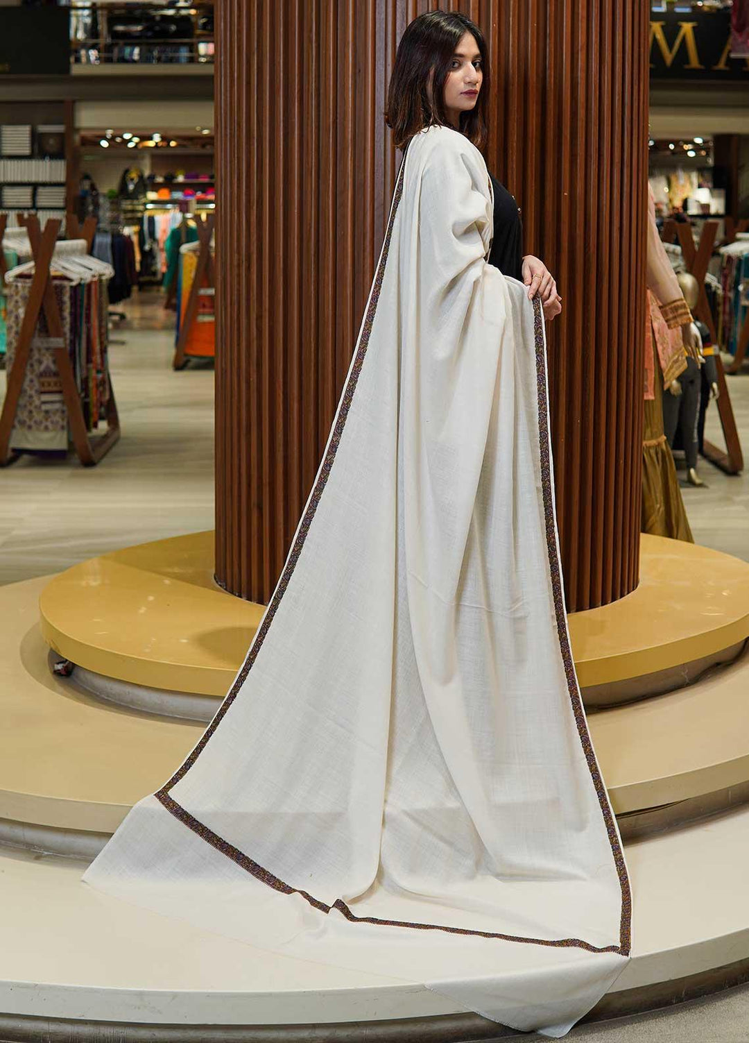 Sanaulla Exclusive Range  Pashmina  Shawls MAMA-19 Off White-1 - Pashmina Shawls