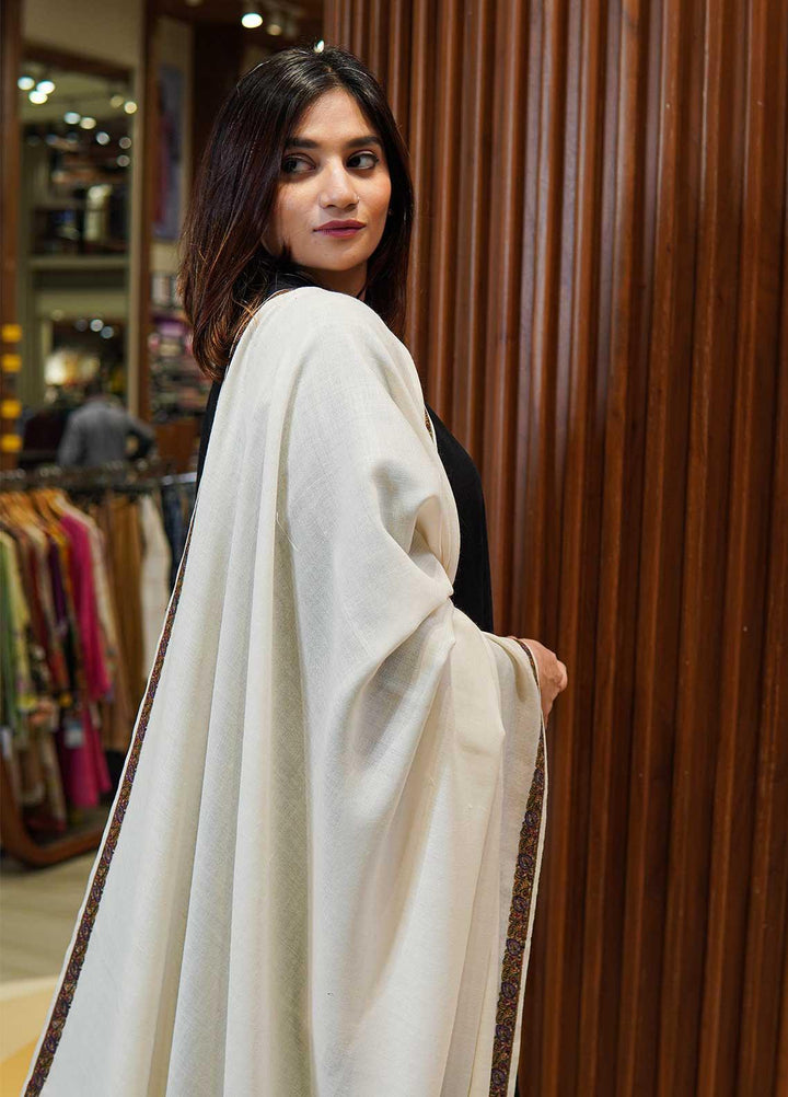 Sanaulla Exclusive Range  Pashmina  Shawls MAMA-19 Off White-1 - Pashmina Shawls