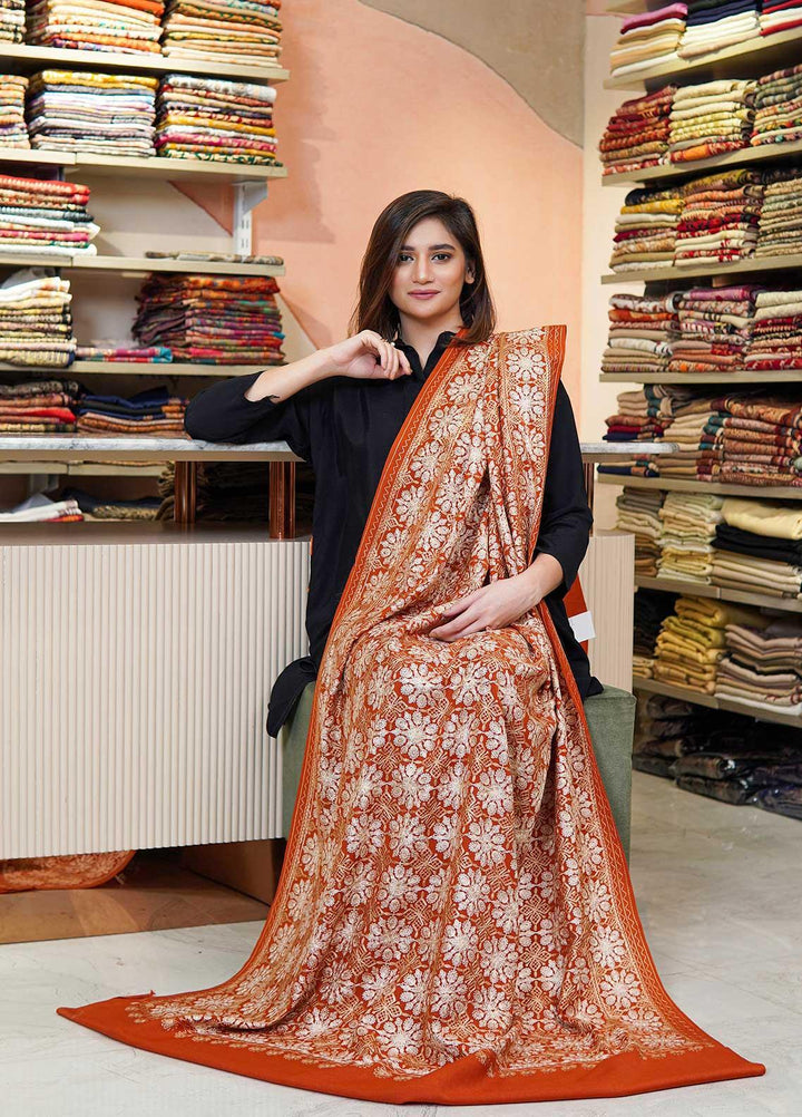 Sanaulla Exclusive Range  Pashmina  Shawls MAMA-38 Rust-2 - Pashmina Shawls