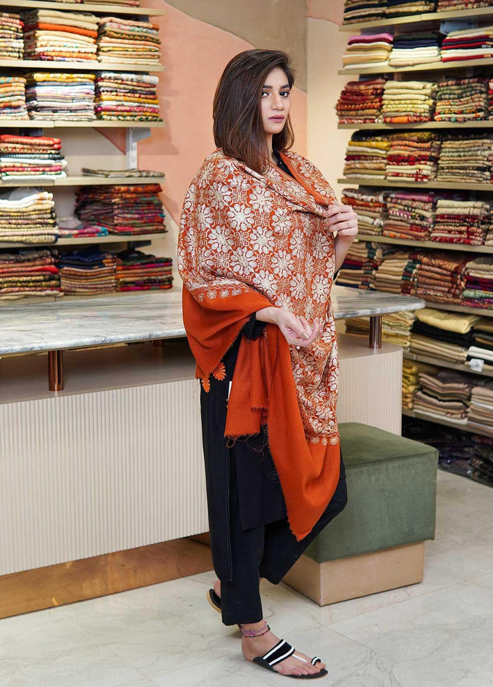 Sanaulla Exclusive Range  Pashmina  Shawls MAMA-38 Rust-2 - Pashmina Shawls